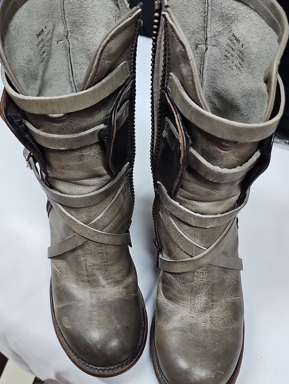 Freebird by Steven Taupe Strappy Mid-Calf Leather Boots